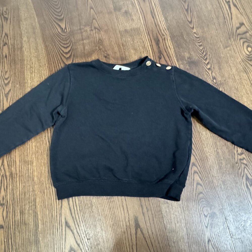 Girls Black Button-Shoulder Knit Sweater